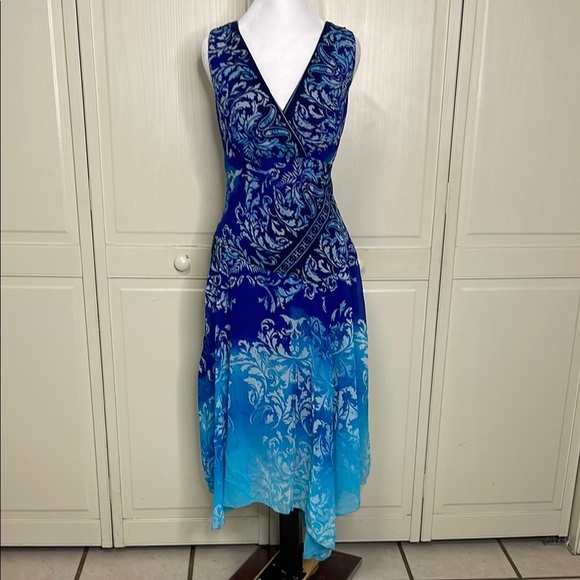 Rabbit Designs Women’s Blue Paisley Midi Asymmetrical Slip Sundress Size 10 - Picture 1 of 12